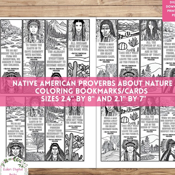 Native American Proverbs Nature Quotes Coloring Bookmarks, Indigenous People DIY Cards, Inspirational Culture Appreciation Gift Tags Craft