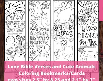 Color Your Bookmarks Love Bible Verses & Cute Animals, Christian Scripture Coloring Valentines Cards Gift Tags, Positivity Party Craft, PDF