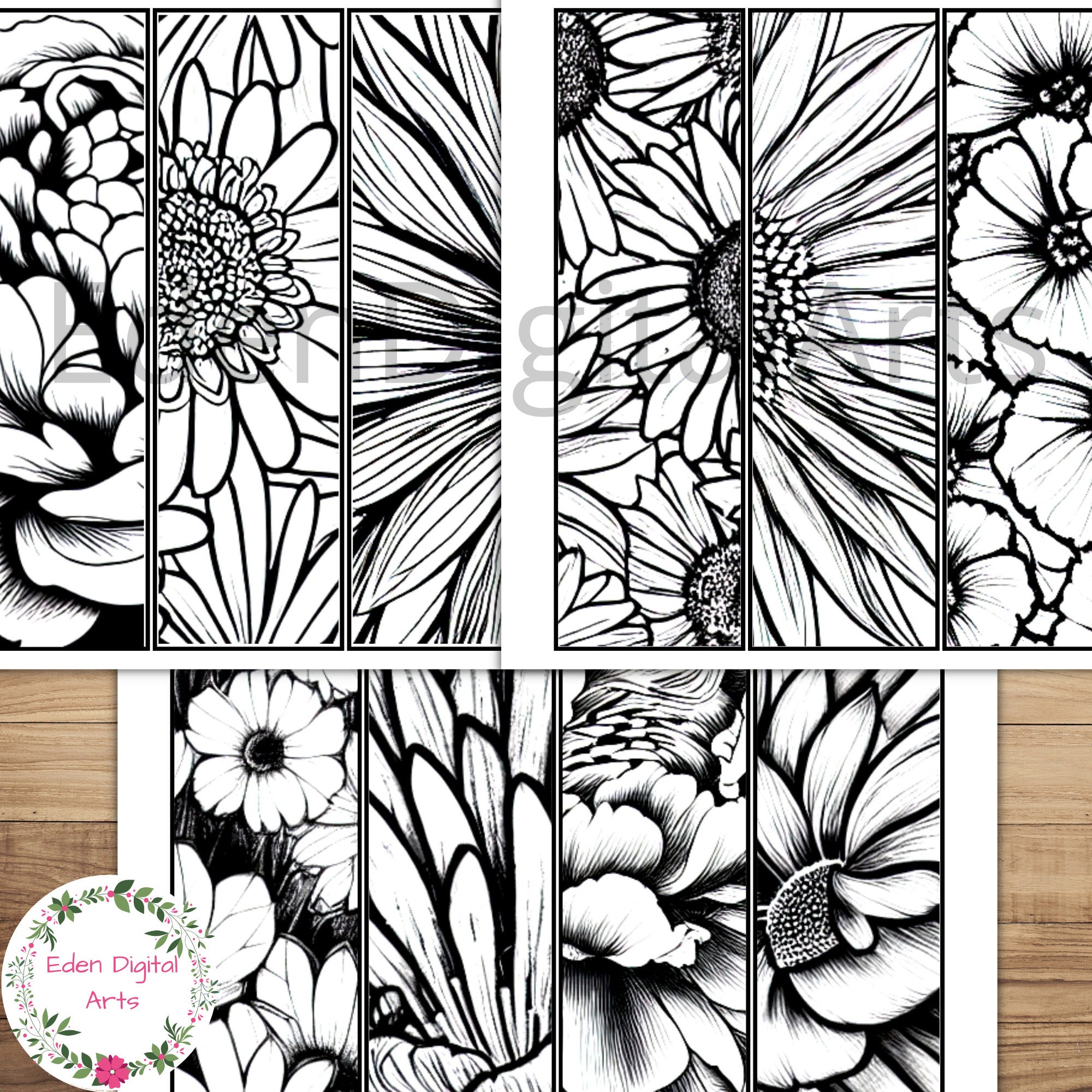 Garden Flowers Coloring Bookmarks Floral Close up Color Your Book ...