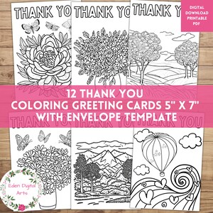 Tarjetas para colorear de agradecimiento para cualquier ocasión, colorea flores, tus propias tarjetas DIY para mostrar gratitud, manualidad escolar en el aula PDF