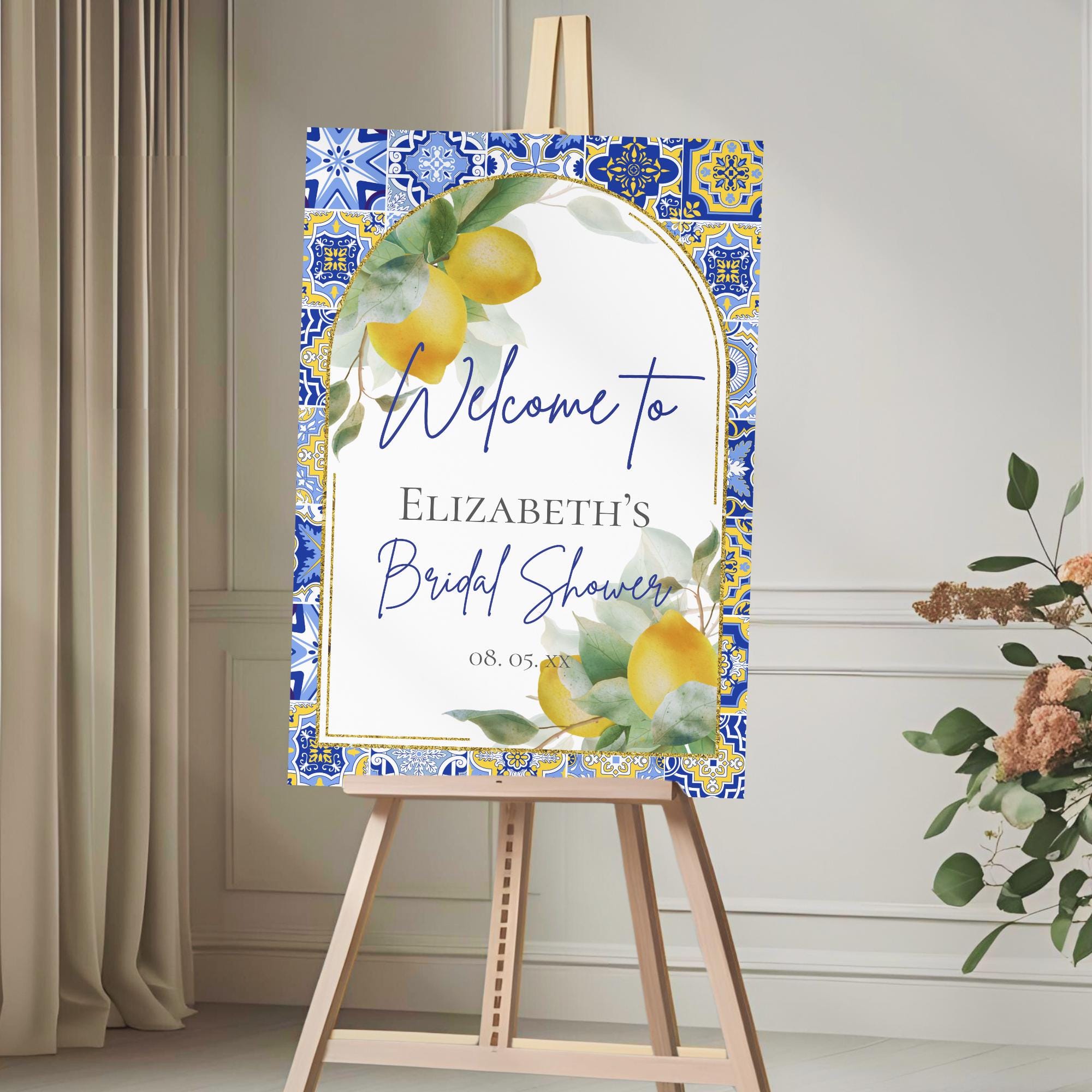 Amalfi Coast Welcome Sign Editable Blue Tile Lemons Italian Theme Decor ...