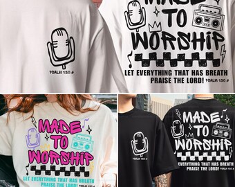 Made To Worship Mens Christian PNG Bundle Retro Graffiti Music Bible Verse Shirt Design Hand Drawn Artwork