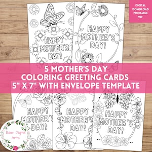 Glückliche Muttertag Malkarten, Blumenfarbe Ihre eigenen DIY Karten für Mütter mit Blumen und Schmetterlingen, Klassenzimmer Schule Handwerk PDF