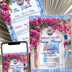 Mamma Mia Bachelorette Party Itinerary Invitation Template Editable Mediterranean Greek Bachelorette Weekend Invite Santorini Disco Dance