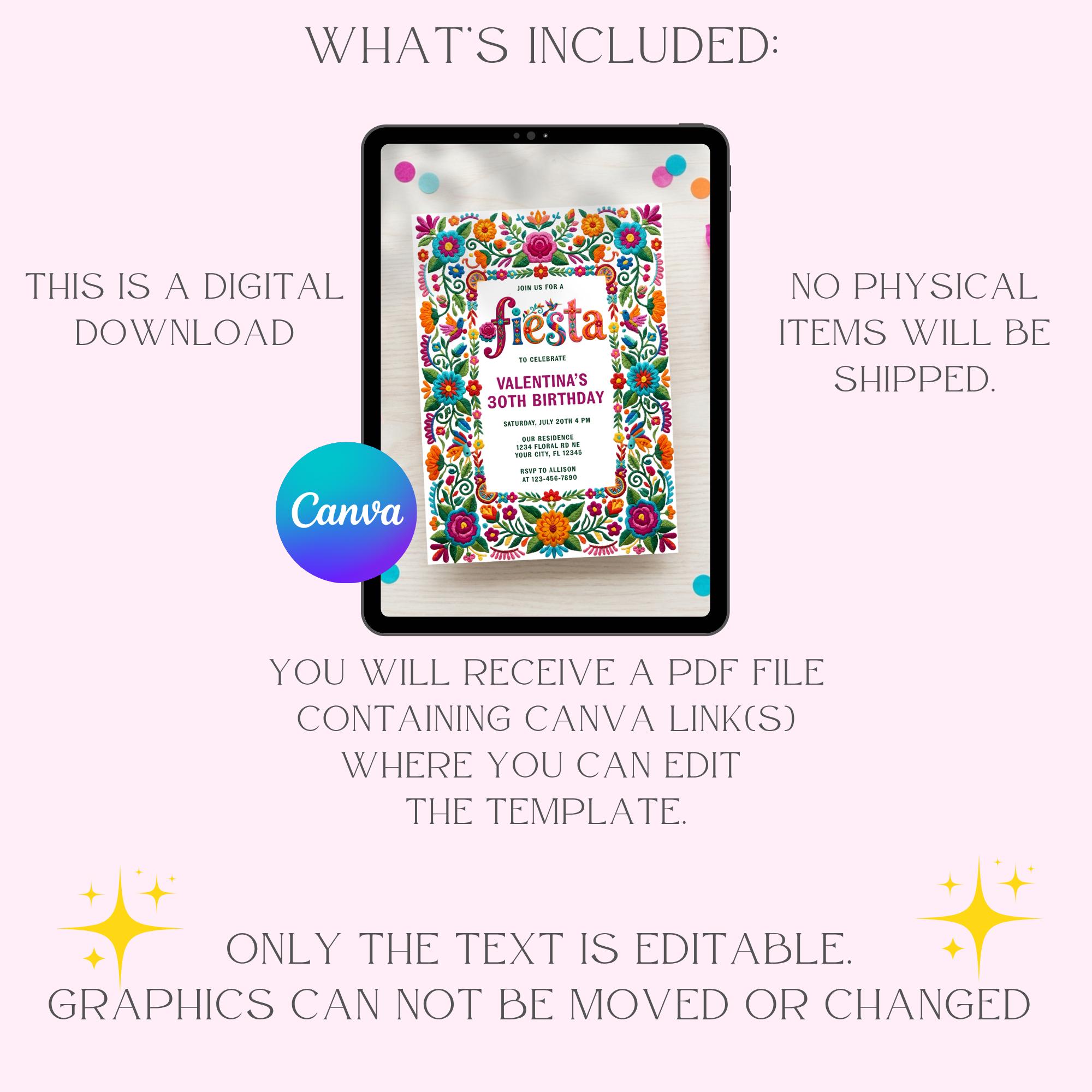 Colorful Fiesta Birthday Invitation Template Canva Editable Floral Folk ...