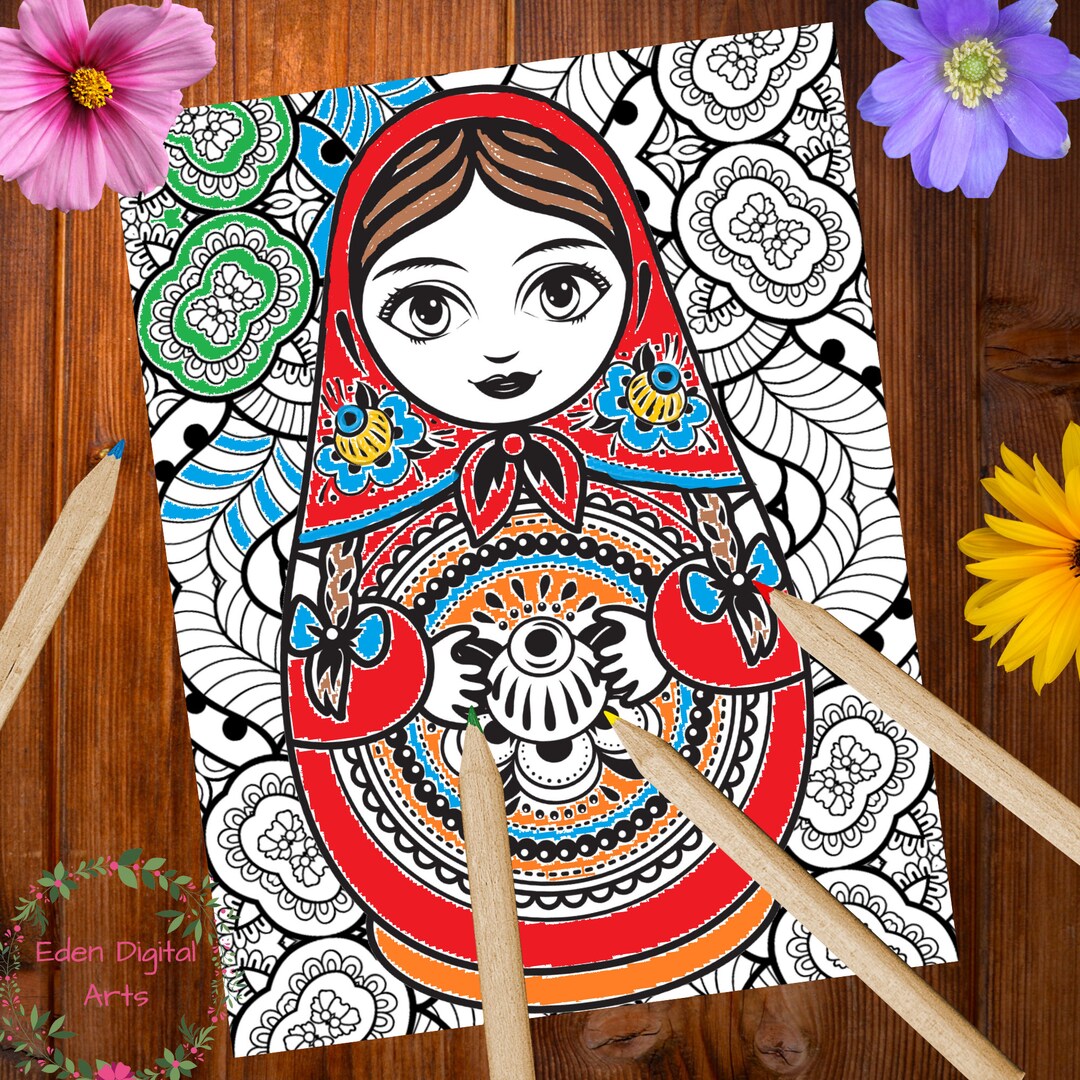 Nesting Dolls Coloring Pages Folk Art for Kids and Adults, Relaxing