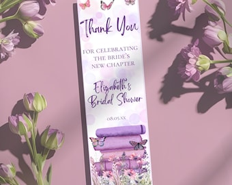 Editable Custom Text Party Favor Bookmark Storybook Bridal Shower Thank You Bookmark Template Floral Book Personalized Bookmark DIY Gift Tag