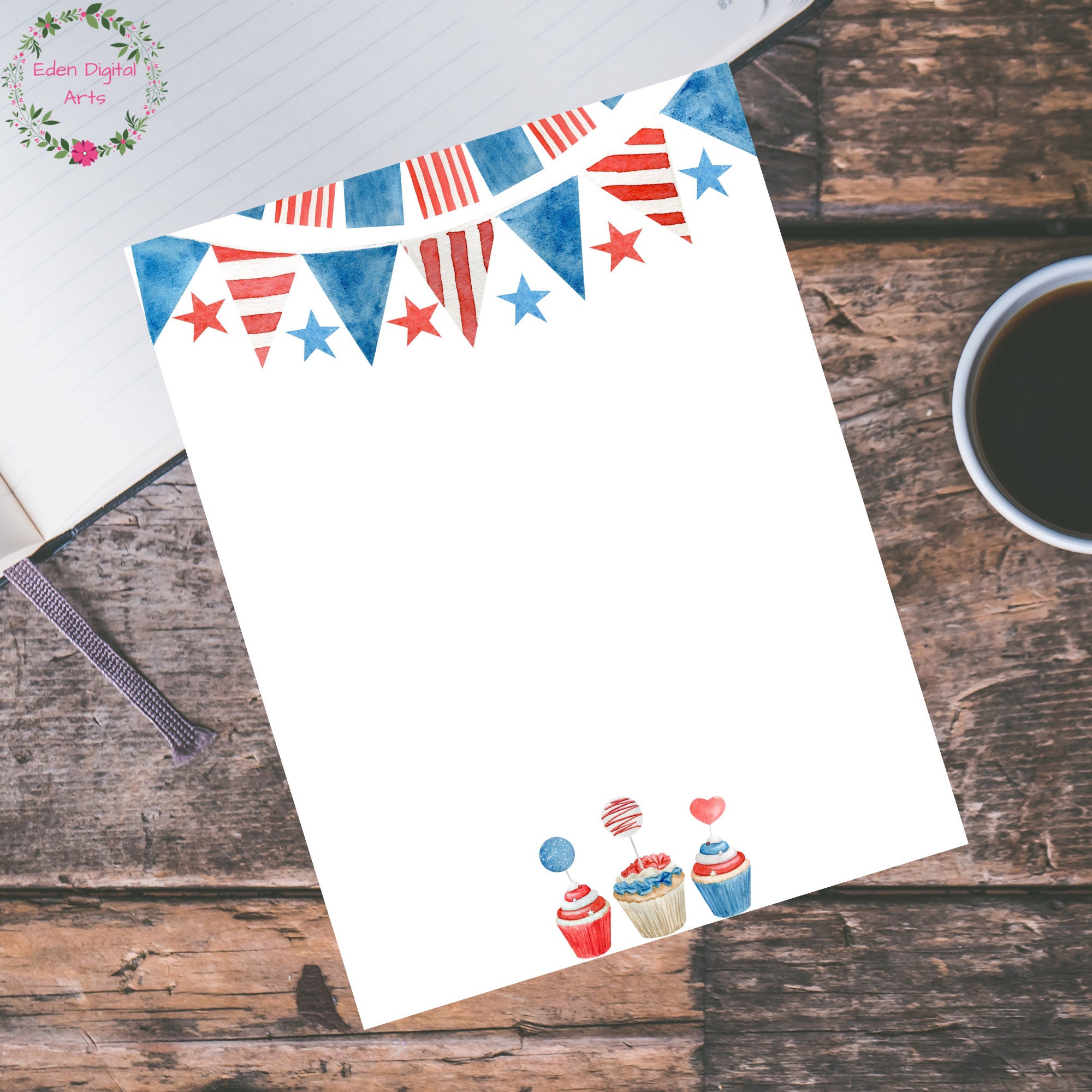 patriotic writing paper printable stationary lined and blank etsy
