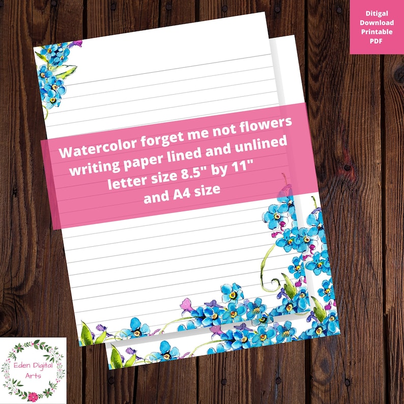 Forget Me Not Writing Paper Printable Stationery Lined and - Etsy