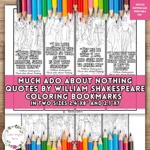 Viel Schall um nichts Shakespeare-Zitate zum Ausmalen, Lesezeichen, Andenken, literarische DIY-Karte, Buchclub-Klassenbibliotheksaktivität, Basteln