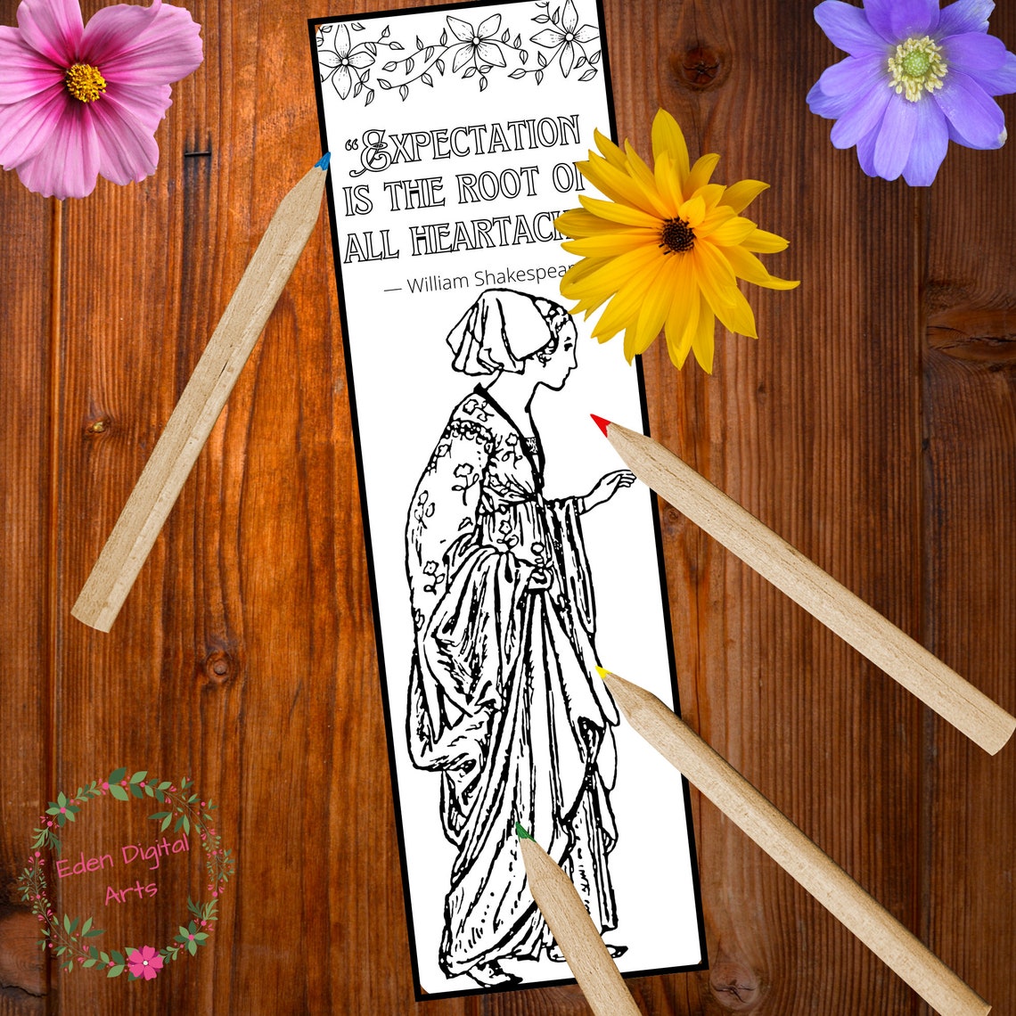 Shakespeare Quotes 8 Coloring Bookmarks, Literary DIY Gift Tag, Novel ...