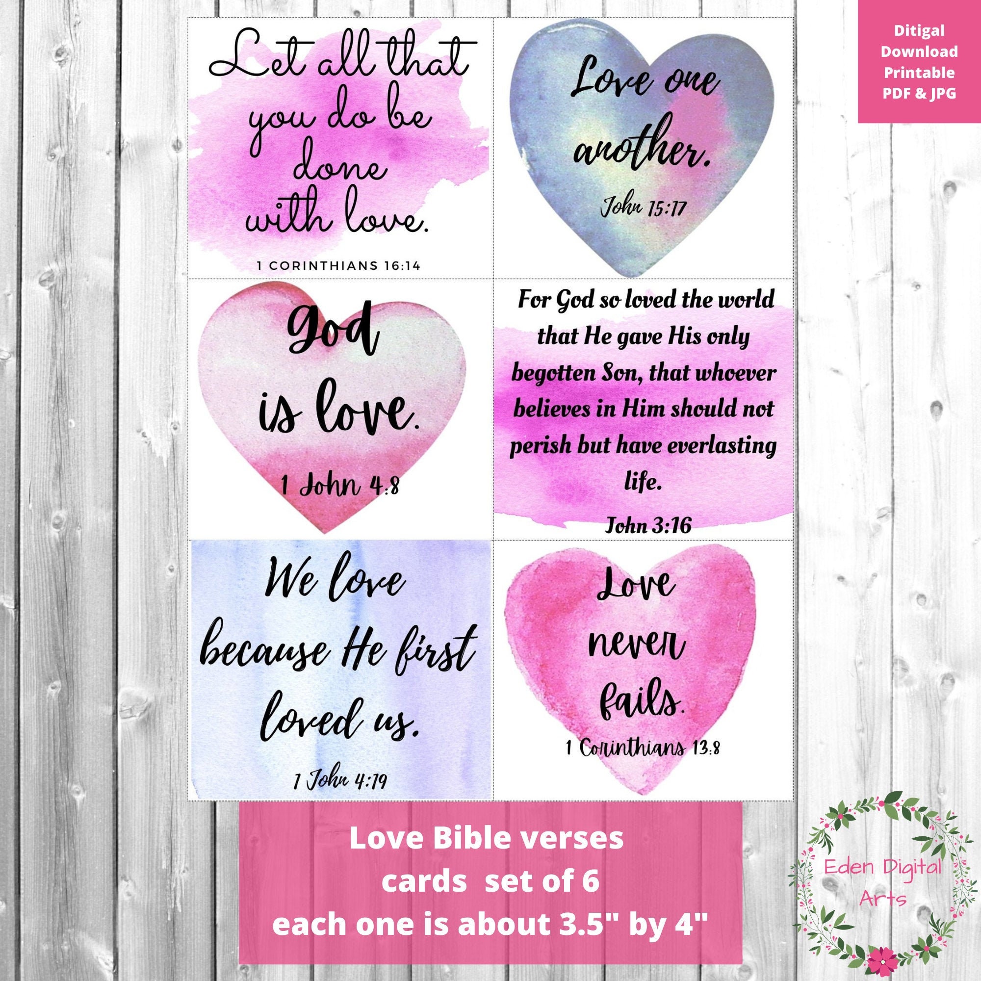 Love Bible Verses Printable Cards Pink Watercolor Hearts | Etsy