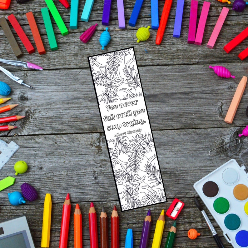 Einstein Quotes Coloring Bookmarks Inspirational Printable DIY | Etsy