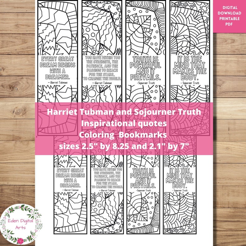 Harriet Tubman Quotes Coloring Bookmarks, Inspirational Black History Month Gift, Classroom Relaxing Zen Craft Encouraging Cards, Printable image 1