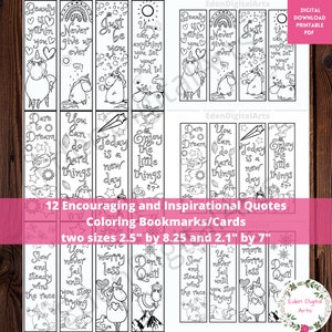 Marque-pages à colorier de licornes mignonnes, cartes de citation inspirantes avec affirmations de gentillesse et d'esprit de croissance, artisanat de classe de fête PDF