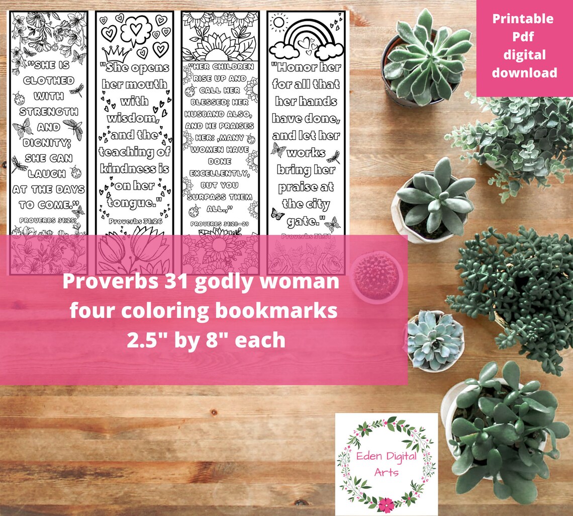 Coloring Bookmarks Bible Proverbs 31 Printable Scripture | Etsy