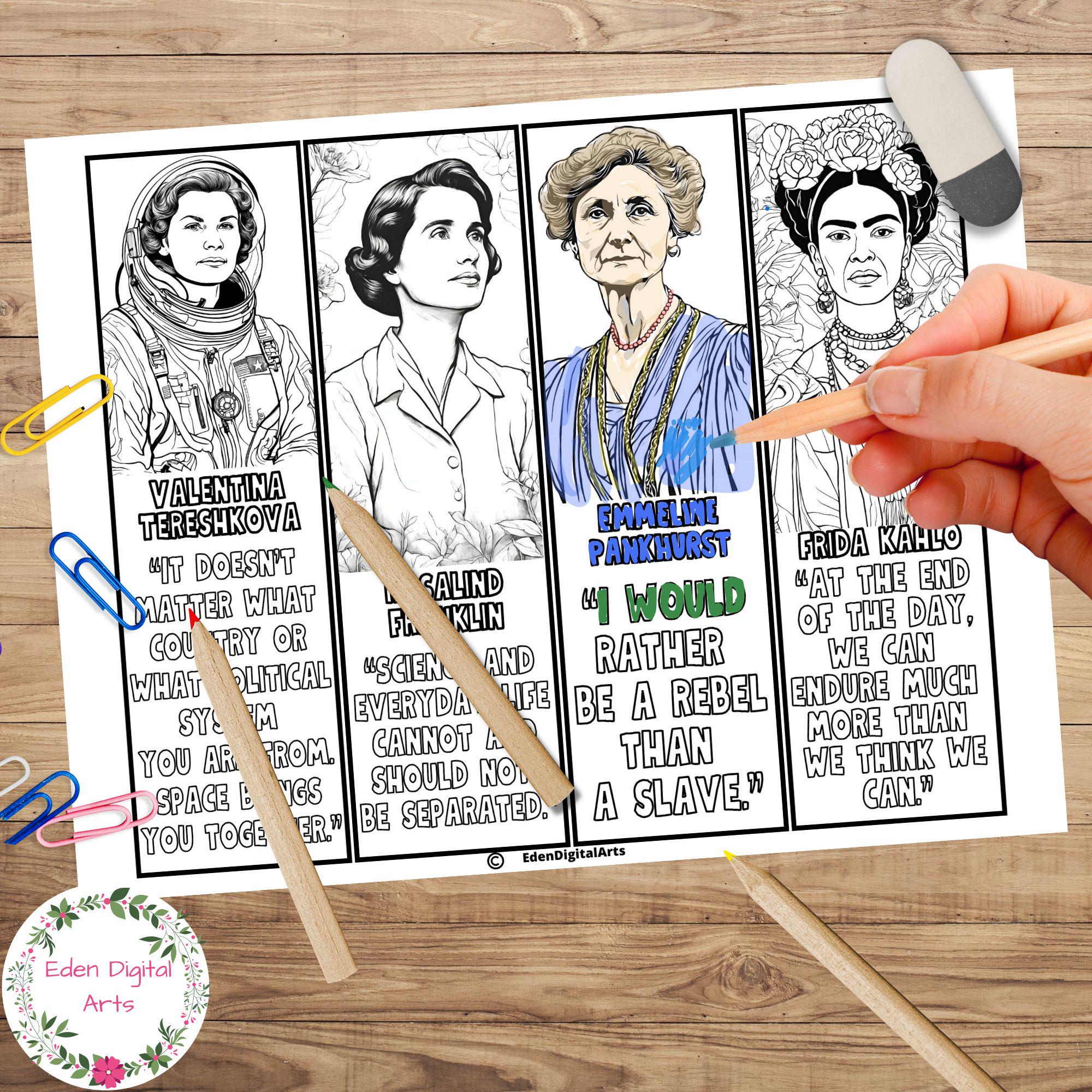 24 Important Women in History Quotes Coloring Bookmarks Social Studies ...