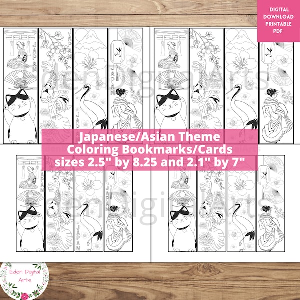 Asian Japanese Theme Coloring Bookmarks, AAPI Heritage DIY Craft Cards, Classroom Culture Appreciation Gift Tags, Japan Geisha Koi Fish PDF