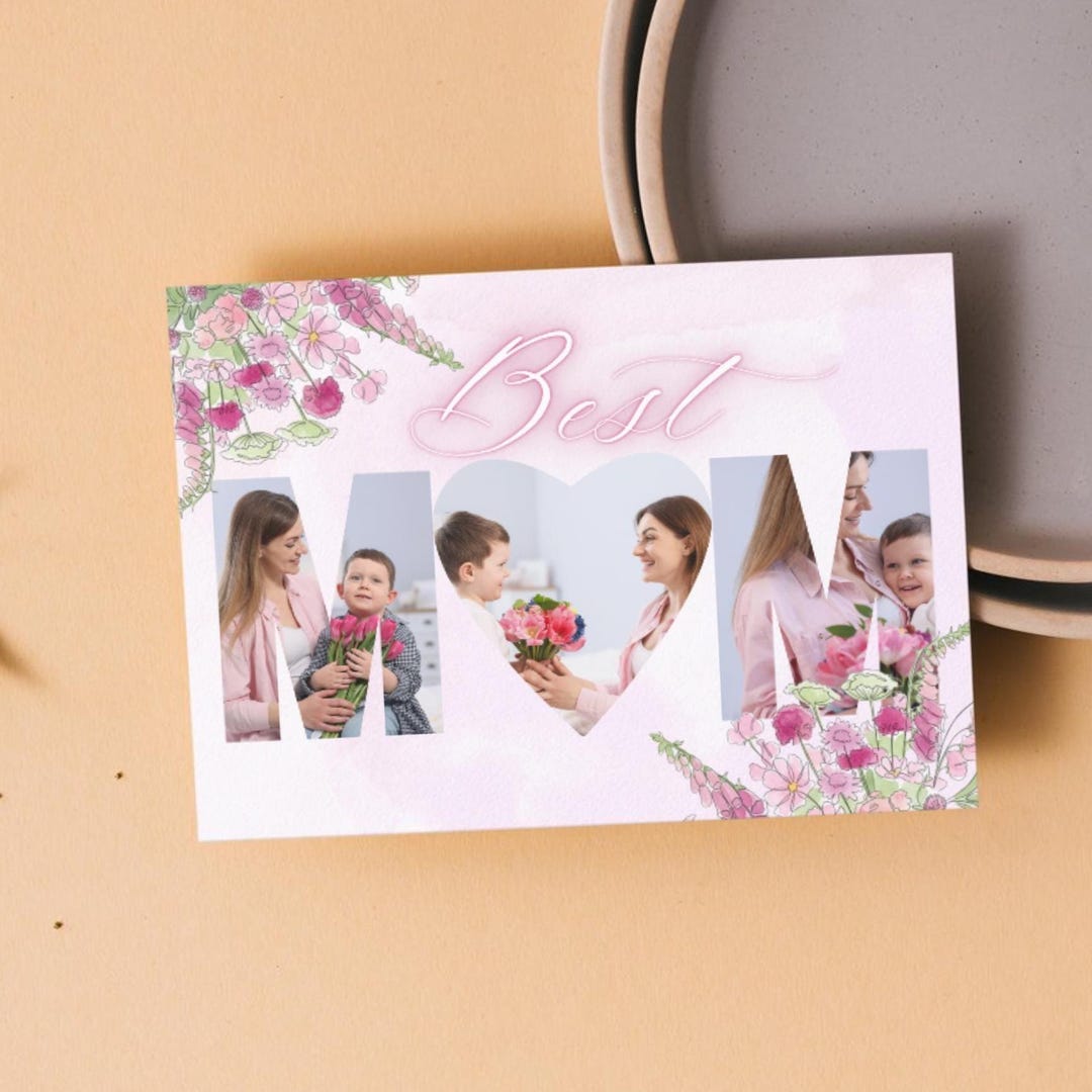 Custom Best Mom Mother's Day Photo Card Template Canva Editable With ...
