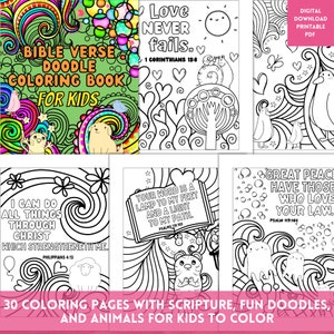Fun Bible Verse Doodle Coloring Pages for Kids, Christian Scripture and Cute Animals, Workbook for Bible Sunday School Memorize God's Word