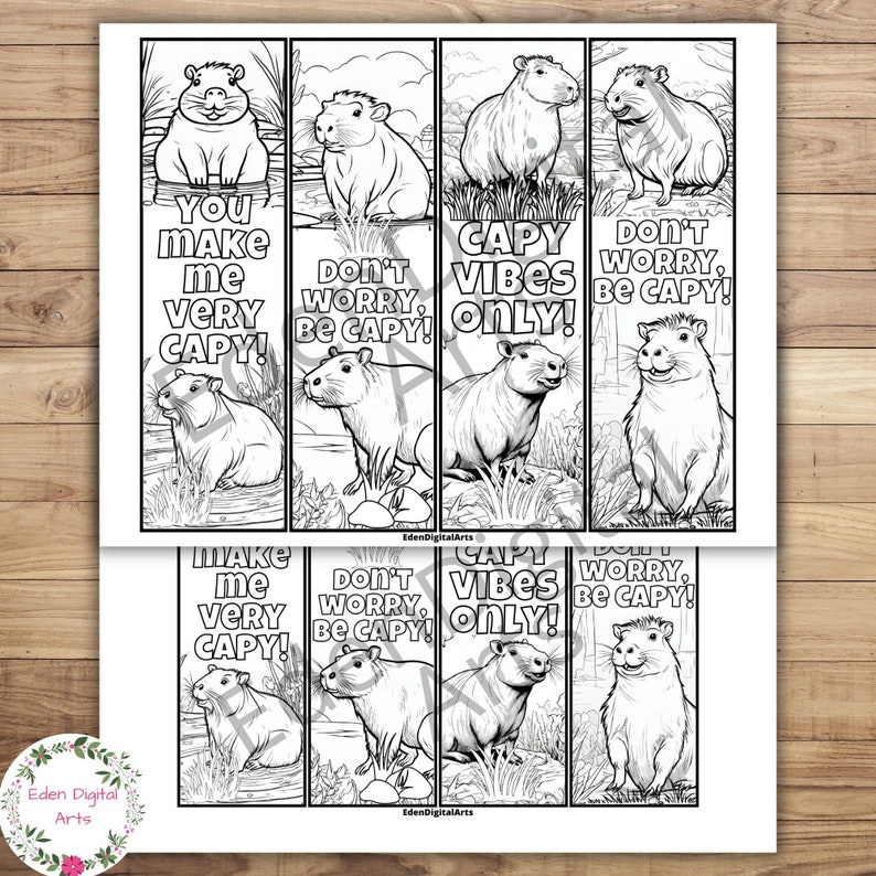 Cute Capybara Pun Bookmarks to Color Kids Party Favors Classroom ...
