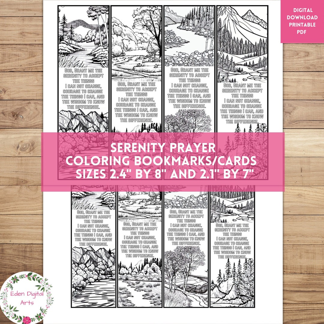 Serenity Prayer Coloring Bookmarks, Relaxing Nature Mountains Craft ...