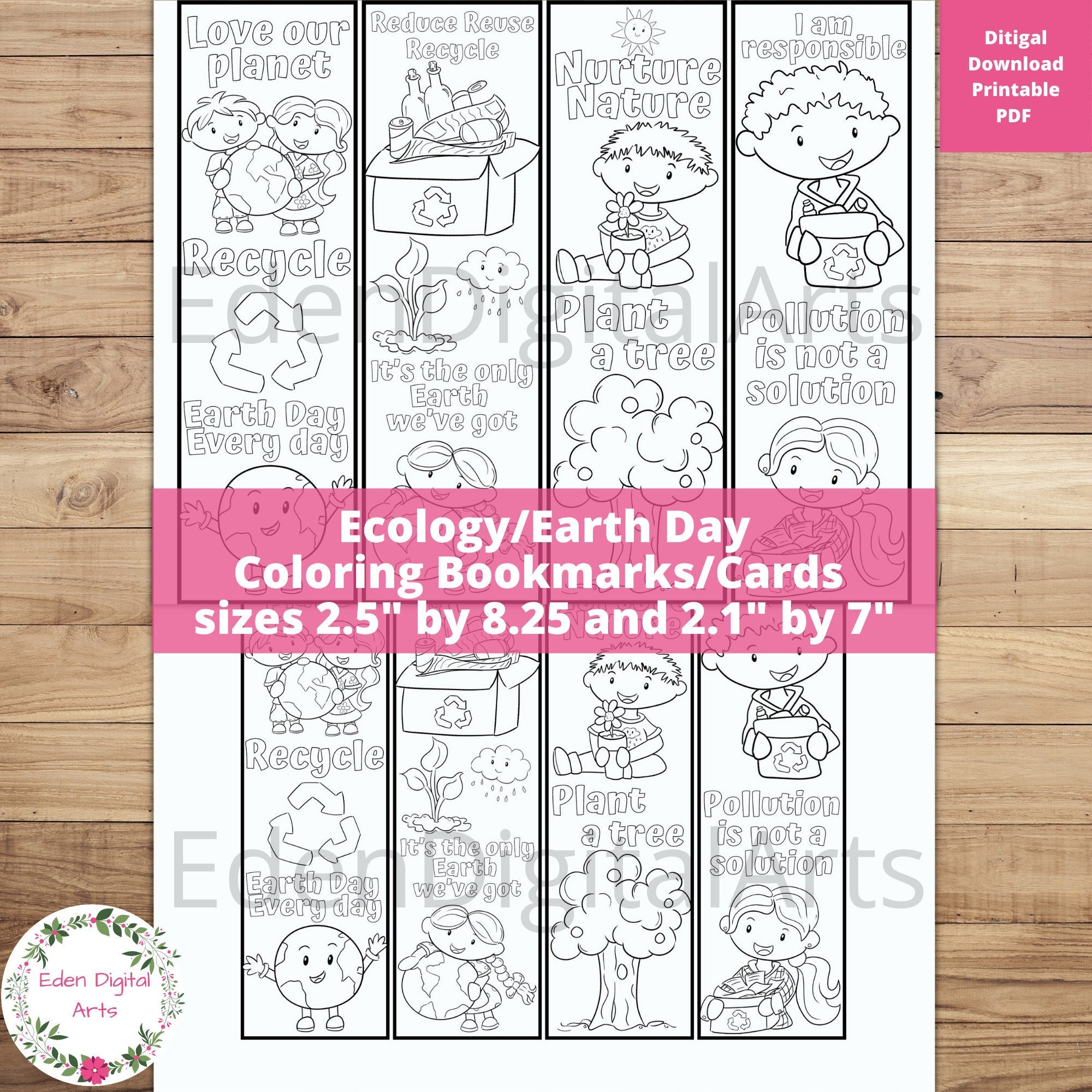 ecology earth day cute kawaii kids coloring bookmarks class etsy