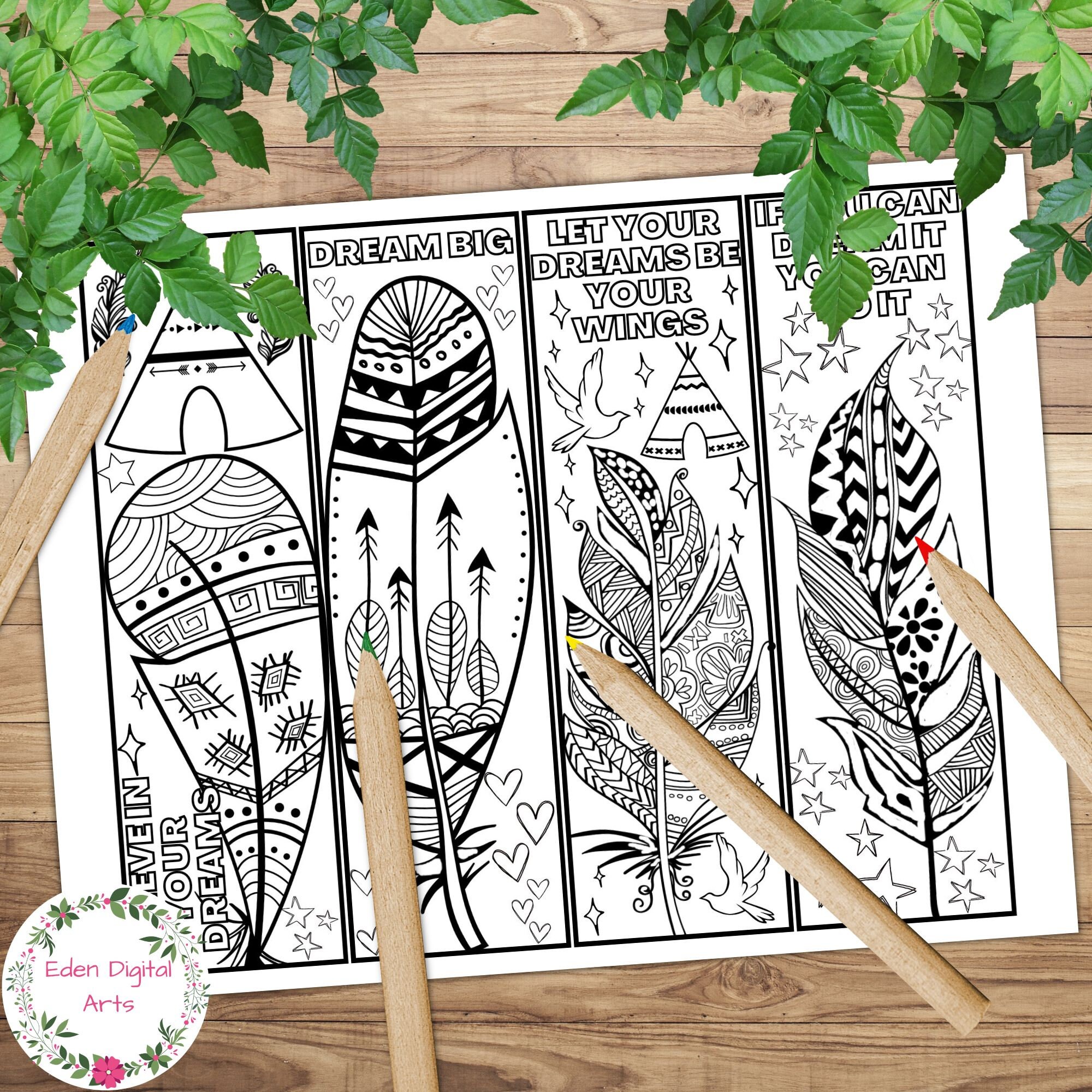 Native American Feathers Dream Quotes Coloring Bookmarks Indigenous ...