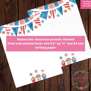 Patriotic Writing Paper Printable Stationery Lined and Blank, A4 &amp; Letter 4 PDF Pages ...