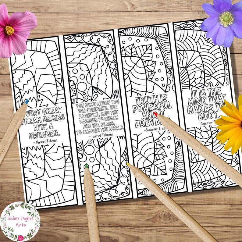 Harriet Tubman Quotes Coloring Bookmarks, Inspirational Black History Month Gift, Classroom Relaxing Zen Craft Encouraging Cards, Printable image 2