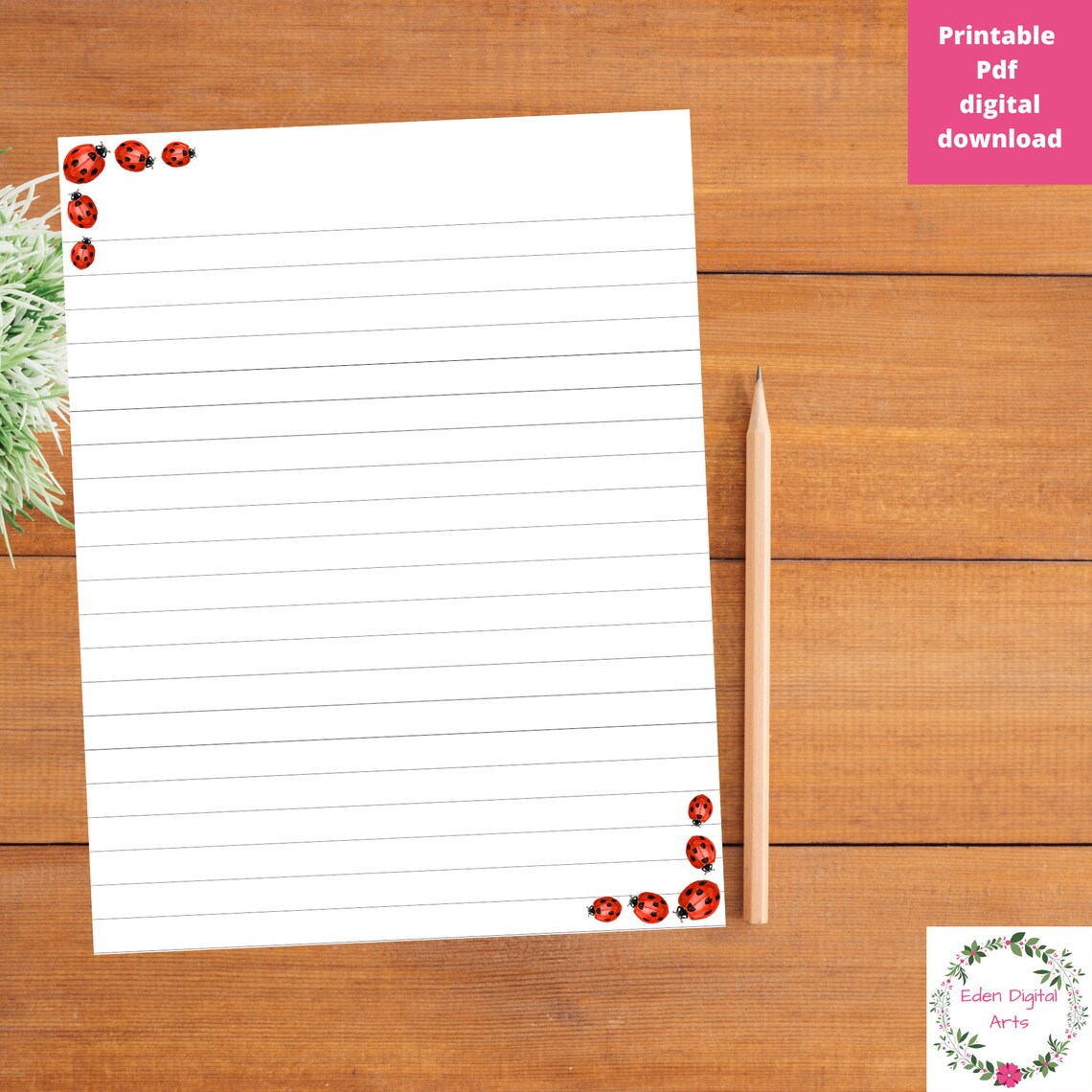 Red Ladybugs Writing Paper Printable Stationary Lined and | Etsy