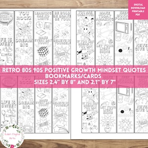 Retro 80s 90s Coloring Bookmarks, Comics Pop Art Colouring Positive Growth Mindset Quotes, Party Favors Cards Tags, Zen Calm Relaxing Craft
