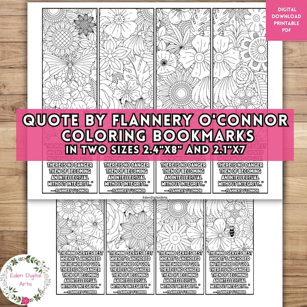 Flannery O'Connor Quote Floral Coloring Bookmarks, Activity  Book Club Classroom Relaxing Cards, Literary DIY Craft PDF