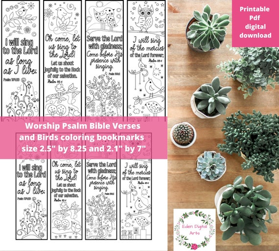 Worship Psalms Bible Verse Coloring Bookmarks With Whimsical | Etsy