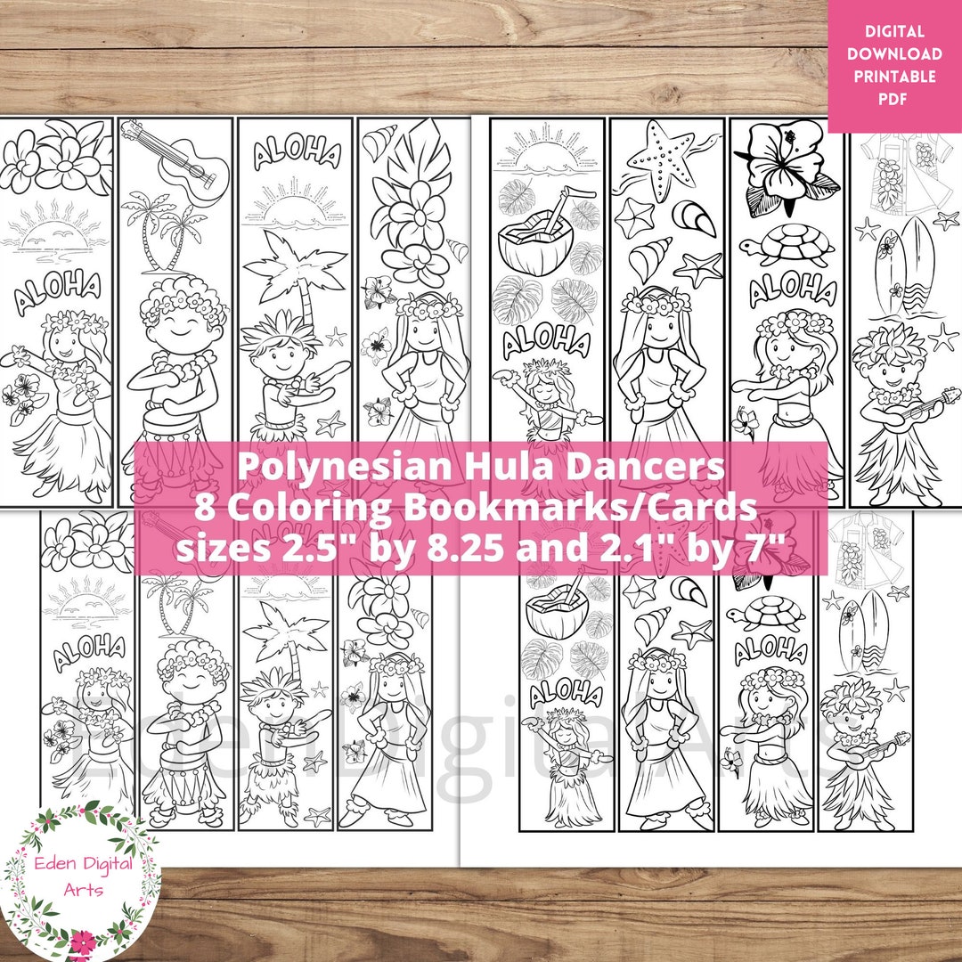 Hawaiian Tropical Luau Party Coloring Bookmarks, Hula Dancers AAPI ...