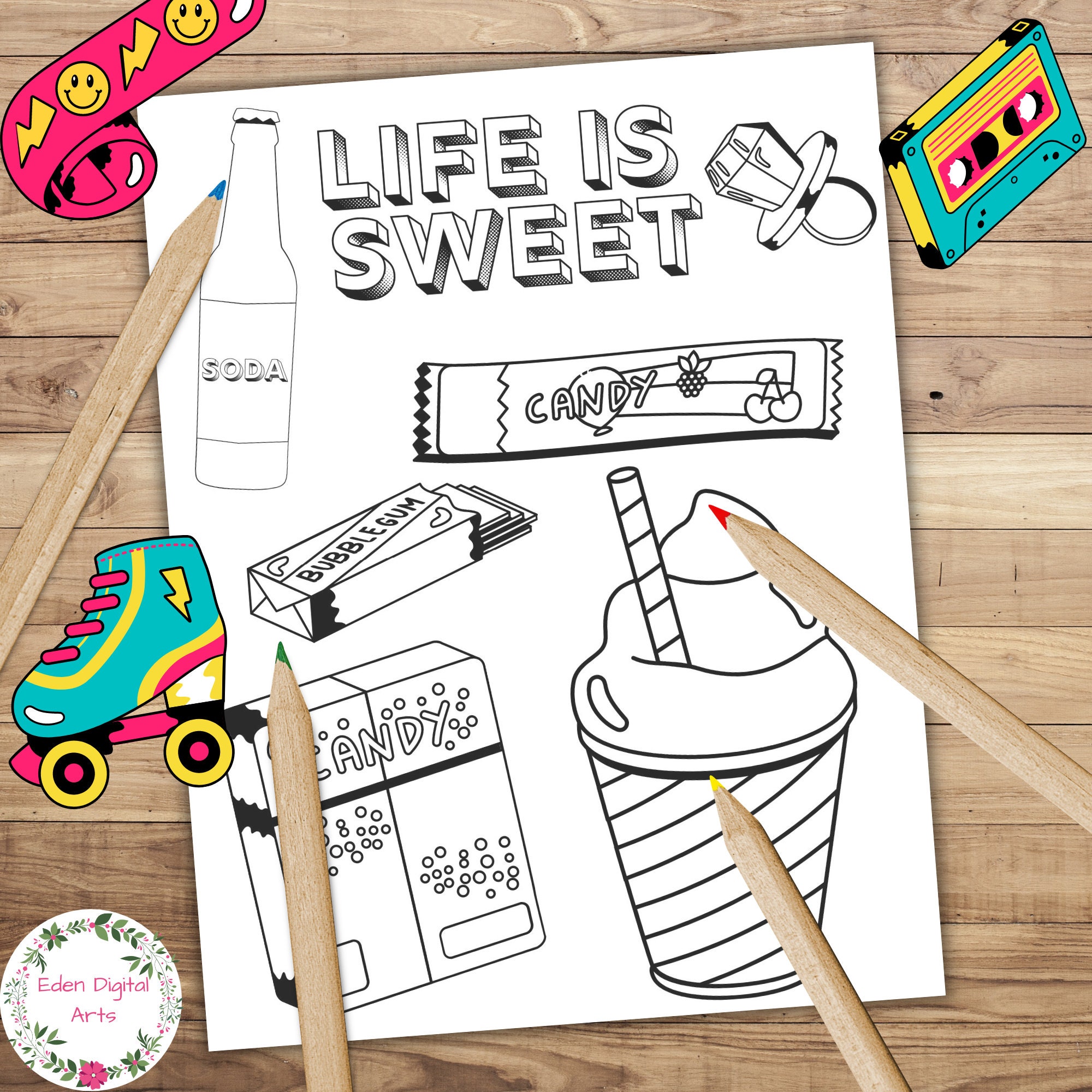 Retro Pop Art Coloring Pages 80s 90s Comic Symbols Inspirational Growth ...