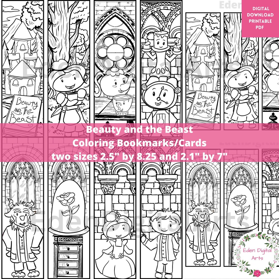 Beauty and the Beast Coloring Bookmarks for Kids Literary Book Club ...