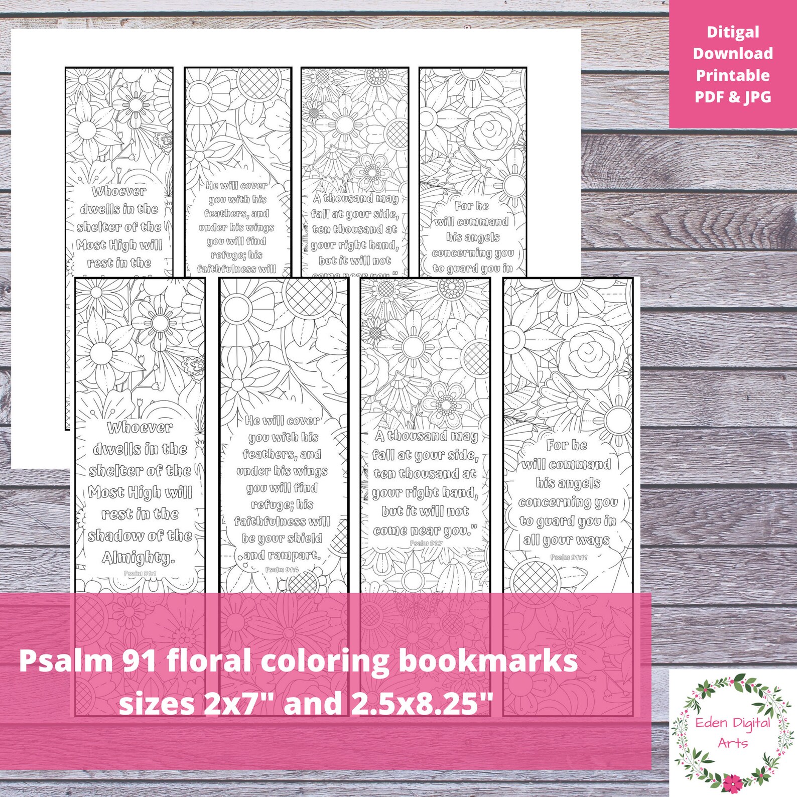 Psalm 91 Coloring Bible Verse Bookmarks Printable Floral | Etsy