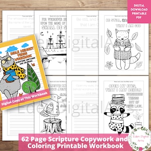 Bible Memory Verse Workbook Scripture Copywork and Coloring, Christian Writing Activity for Kids to Memorize God's Word, PDF Printable Book