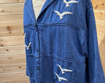 Late 60s/Early 70s Helen Cerda Flying Birds Denim Shirt