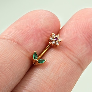 16G Floral Curved Barbell/Eyebrow Piercing/Cartilage barbell/Rook Earring/Eyebrow ring/Rook Jewlry/Eyebrow Jewelry/Cartilage piercing/1 Pcs
