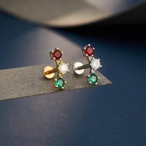 Piercing per labbro/cartilagine/elice con zirconi cubici, filettatura interna, colore 16G, gioielli natalizi/argento/oro, perno per conchiglia interna.