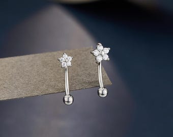 16G Floral CZ Sliver Rook Curved Barbell/Rook Piercing/8mm Eyebrow Ring/1PCS Eyebrow Jewelry