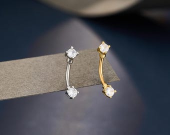 16G Prong CZ Gold/Silver Rook Curved Barbell/Rook Piercing/8mm Eyebrow Ring/1PCS Rook Earring