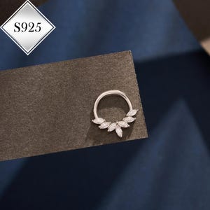 16G S925 Silver Floral CZ Septum Ring/Septum Jewelry/Sterling Silver Hoop/Helix/Septum Hoop/Daith Hinged Clicker/Daith Ring/Gifts/1PCS