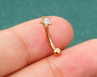 16G 14K Solid Gold Star Curved Barbell/Cartilage Earring/Rook Earring/Eyebrow Ring/Rook Barbell/Rook Piercing/Eyebrow Jewelry/Rook/1 Pcs