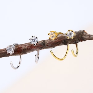 Delicate CZ Hug Earring/Ear Jacket Earrings Sterling Silver/Tiny Gold Hoops/Huggie Earrings/Front Back Earring/Lobe Piercings/Gift for her