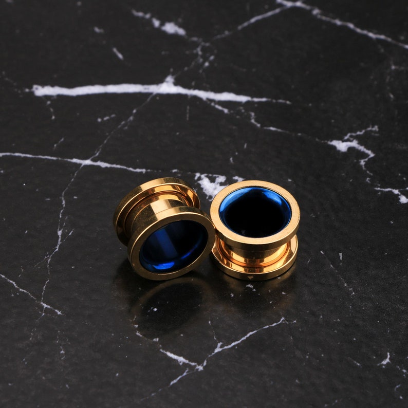 2PCS Gold Ear Tunnels/Flesh Tunnels/Ear Plugs/Surgical Steel Ear Gauges/Gauge Earring/Screw Back Gauges/Earlobe Stretcher Earrings image 9