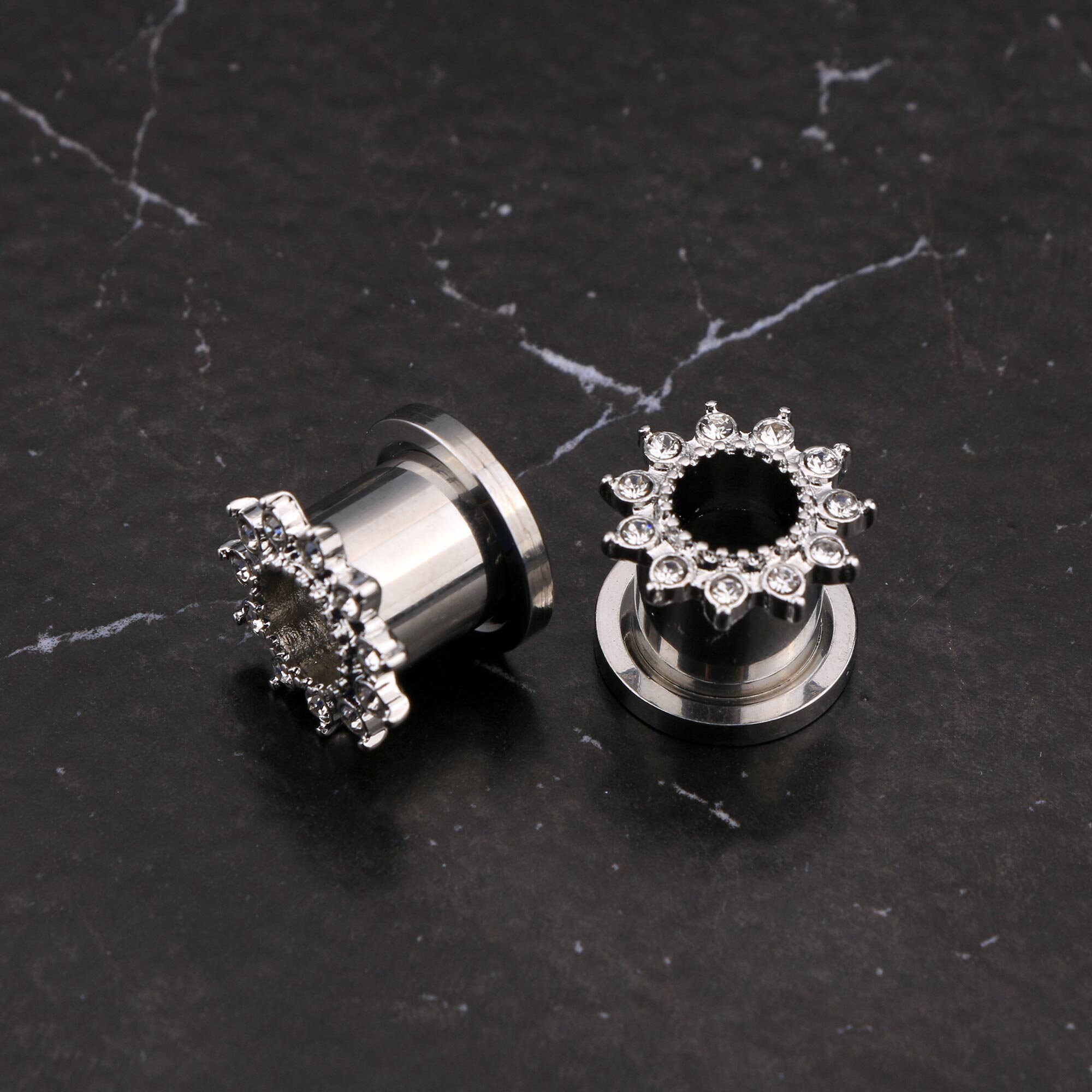 2PCS 316L Stainless Steel Ear Gauges/ Cubic Zirconia Petal Etsy