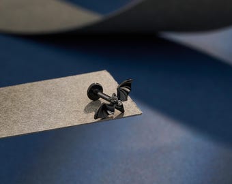 16G Titan Schwarz Fledermaus Labret Bolzen/Knorpel/Helix/Conch Bolzen/Halloween Schmuck/6/8 mm/1Stk